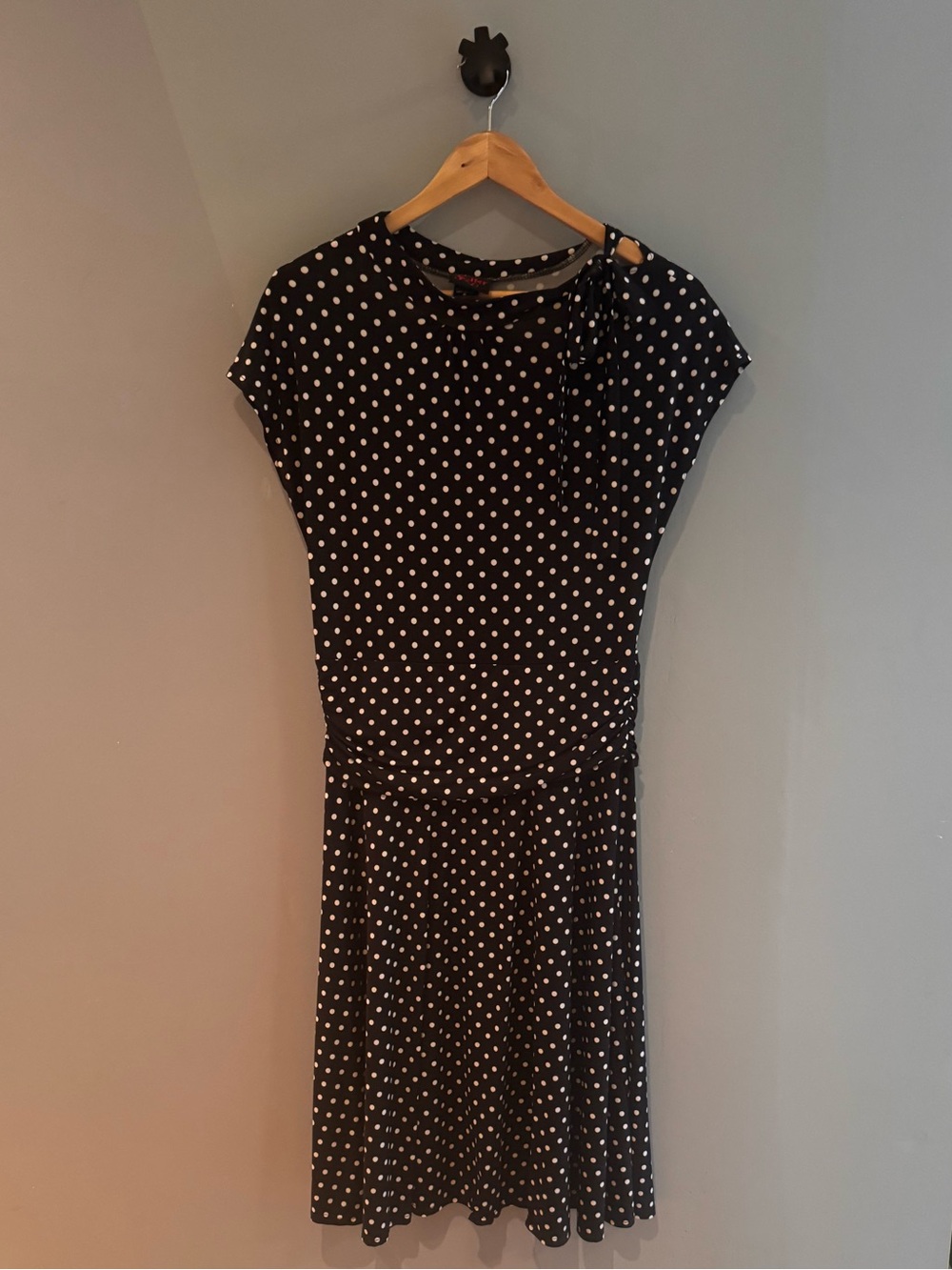 Folter Bridget Bombshell Polka Dot Tie-Neck Cap Sleeve Dress